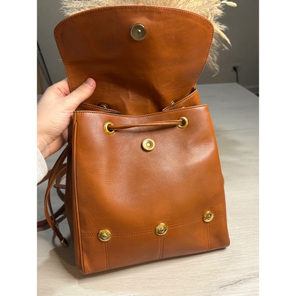 Givenchy Vintage Tan Leather Drawstring Backpack Gold Hardware Studded Logo